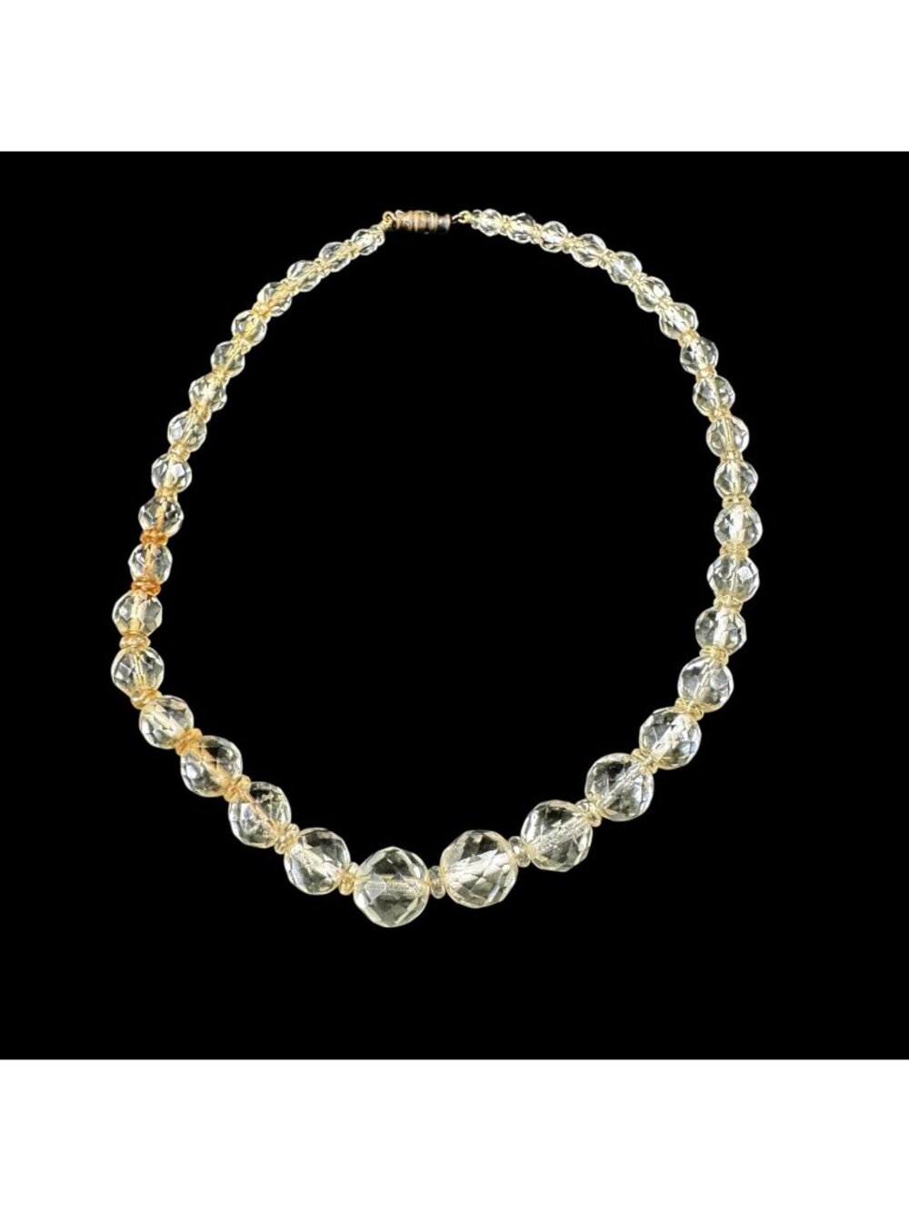 Clear Crystal Glass Graduated Beads Choker Necklace Vintage 1960s